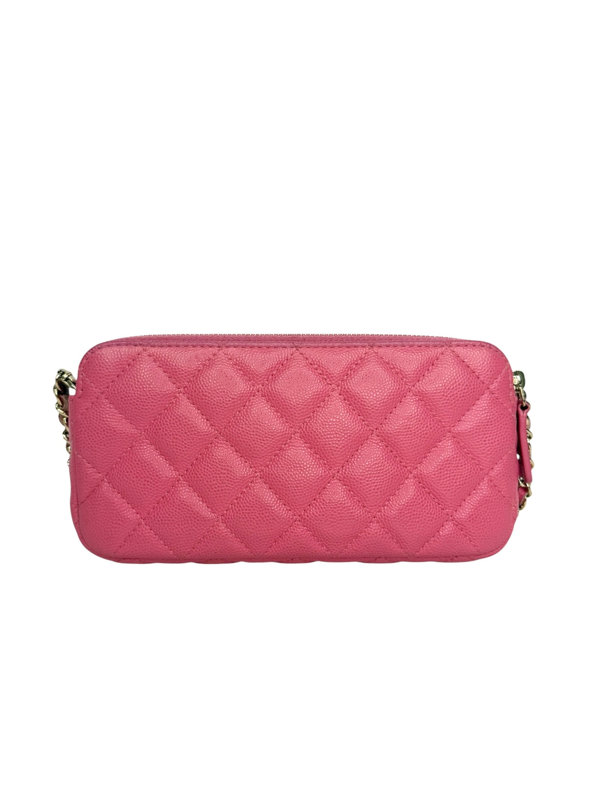 Chanel Pink Caviar Double Zip Clutch With Chain T9190