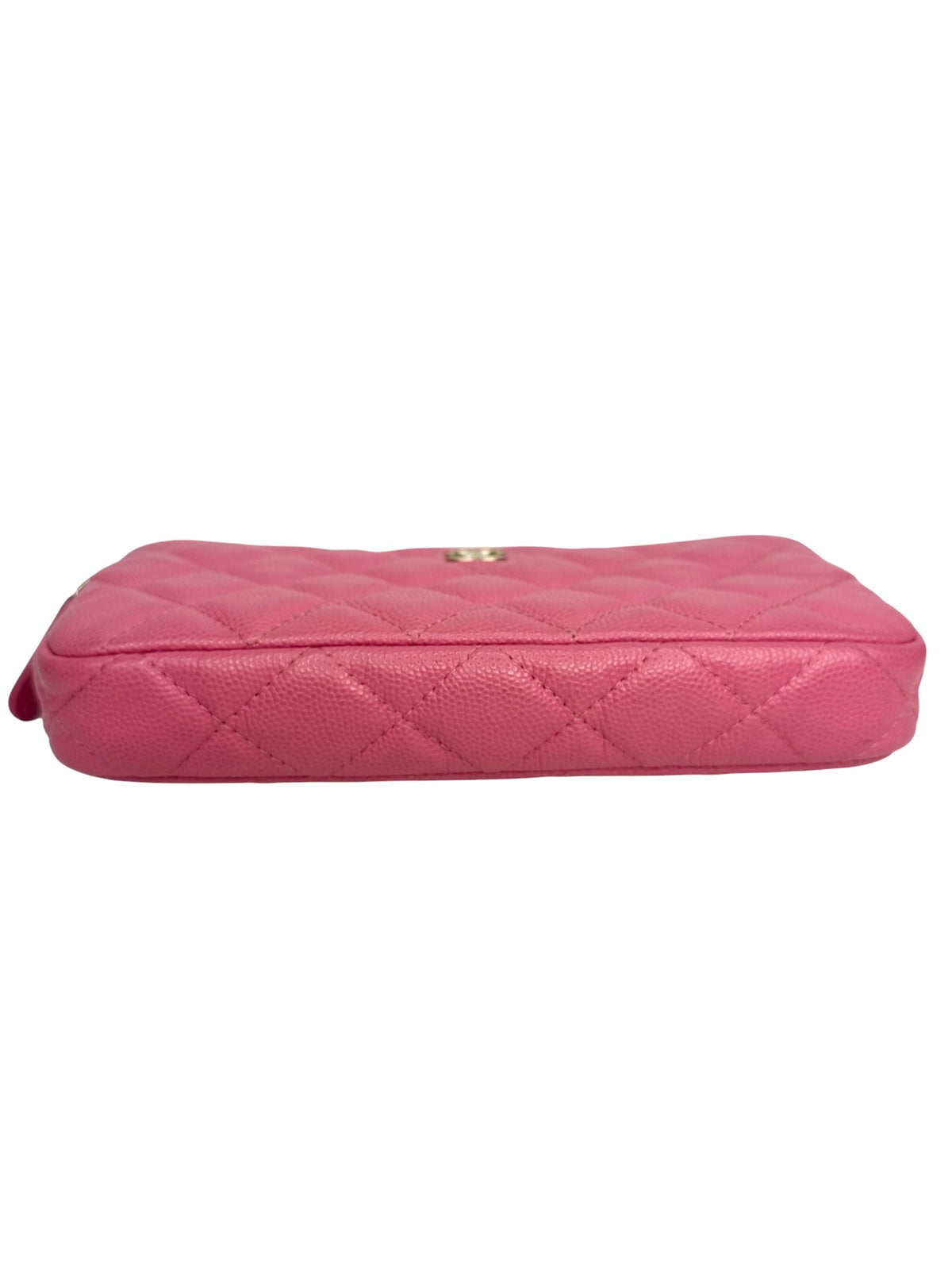 Chanel Pink Caviar Double Zip Clutch With Chain T9190