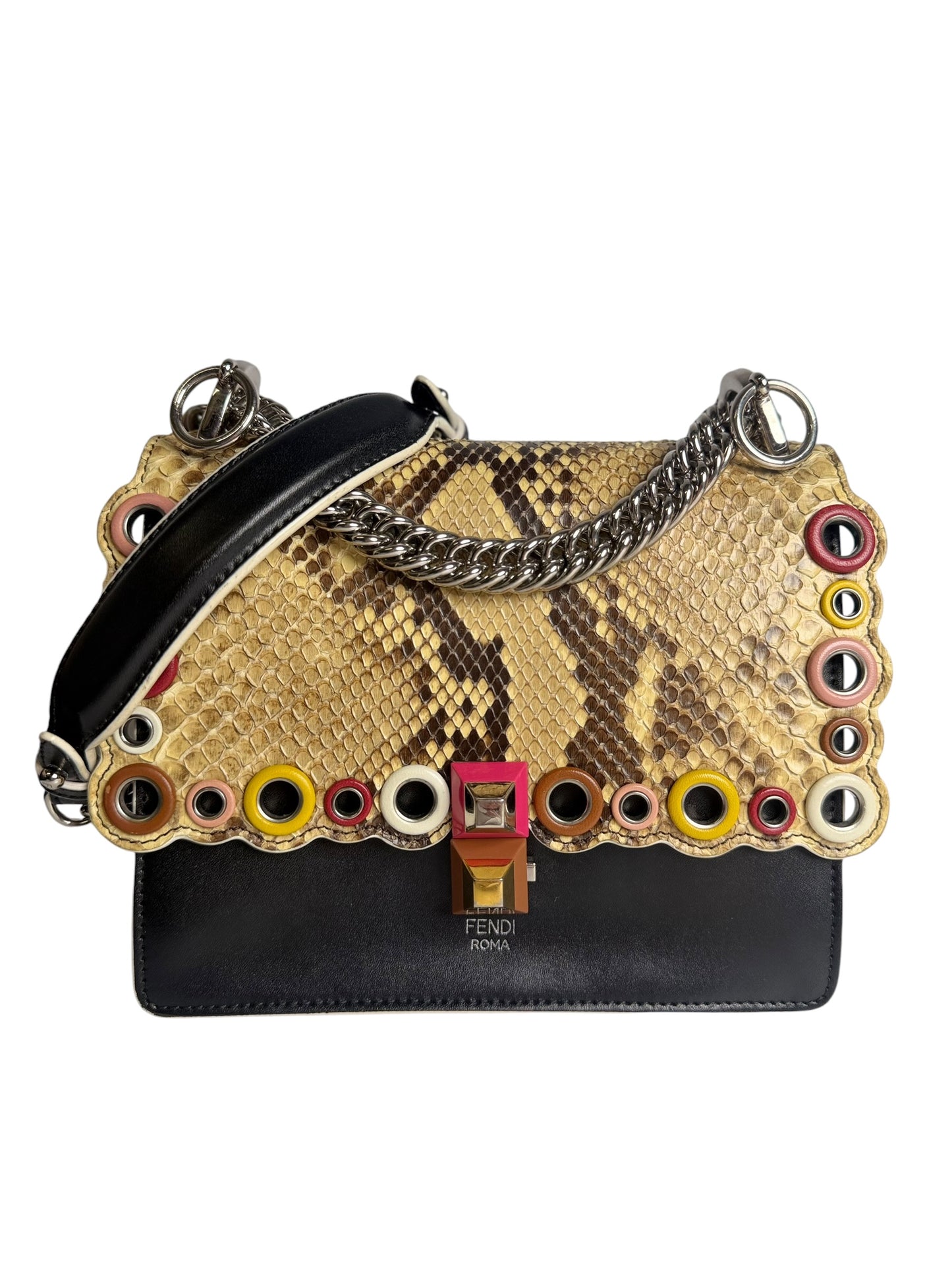 Fendi Brown Python Mini I Kan Grommet Shoulder Bag T8100