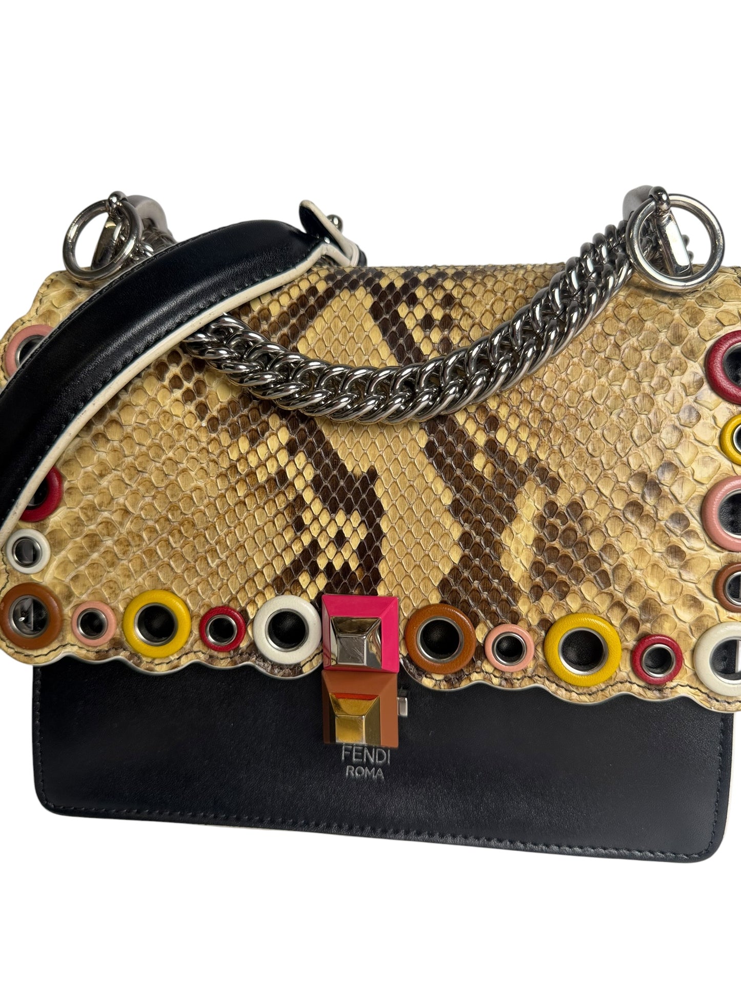 Fendi Brown Python Mini I Kan Grommet Shoulder Bag T8100