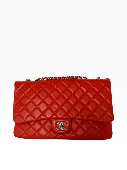 Chanel Red Lambskin Classic Flap Accordian SHW