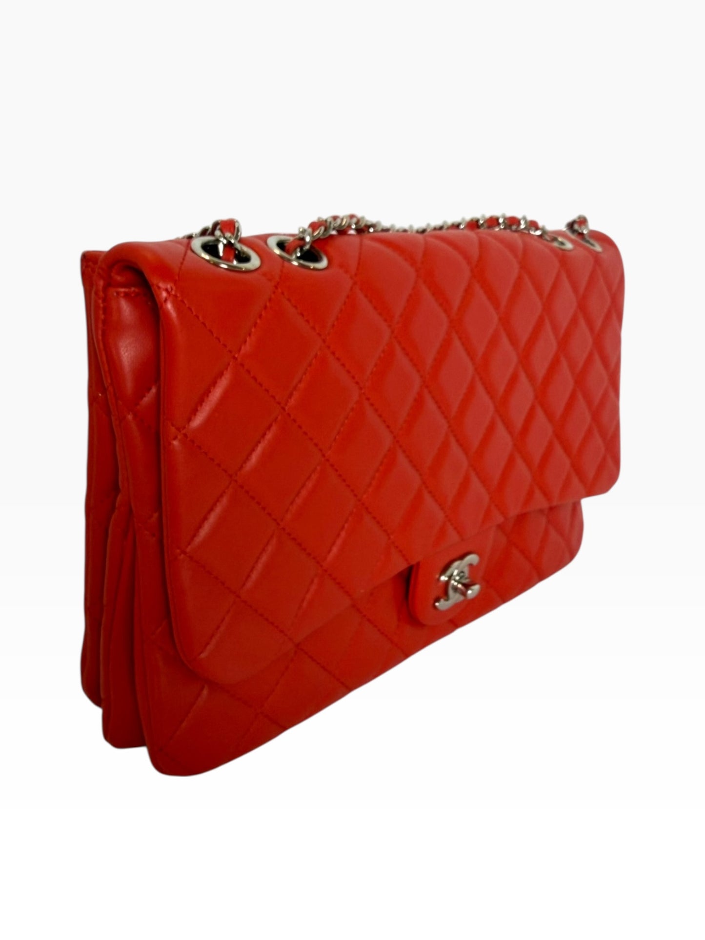 Chanel Red Lambskin Classic Flap Accordian SHW