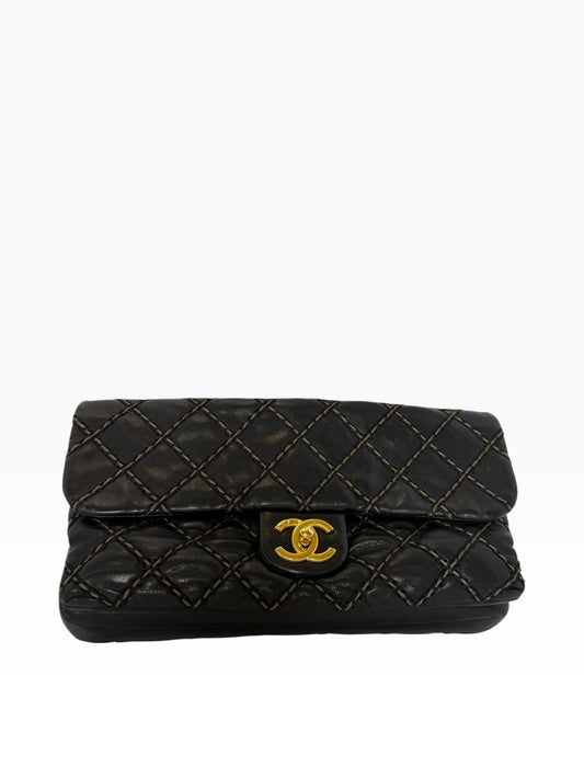 Chanel East/West Flap Black Brown Stitch