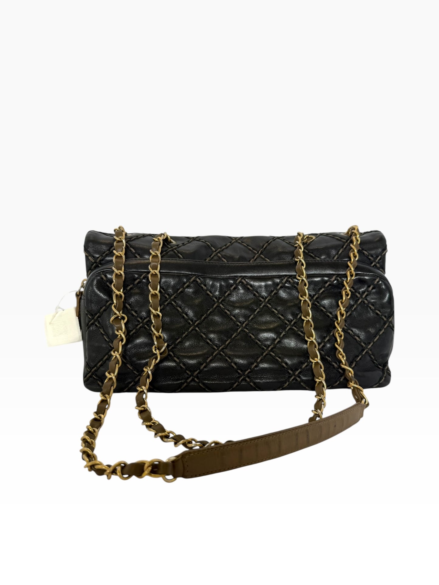Chanel East/West Flap Black Brown Stitch