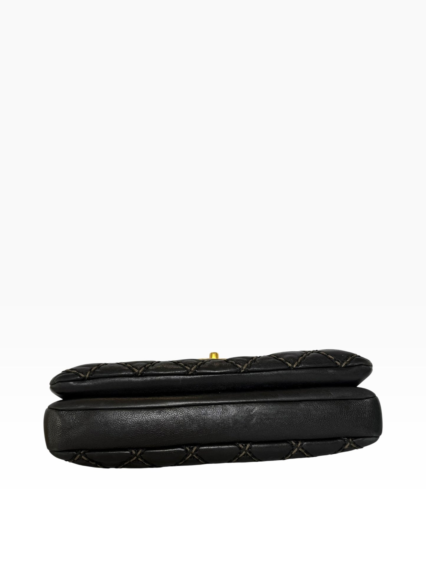 Chanel East/West Flap Black Brown Stitch