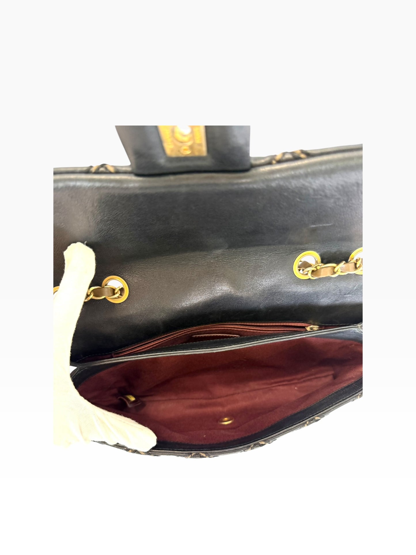 Chanel East/West Flap Black Brown Stitch