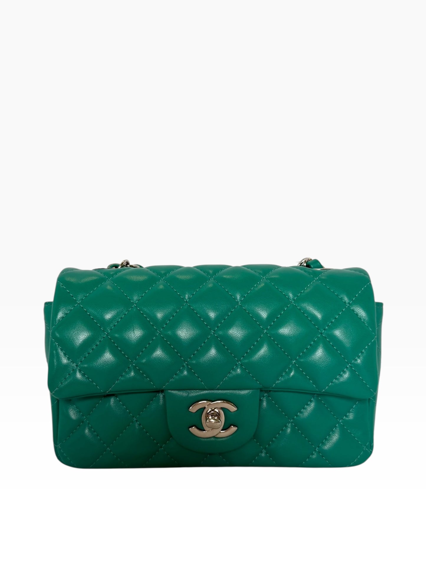 Chanel Green Lambskin Mini Classic Flap SHW
