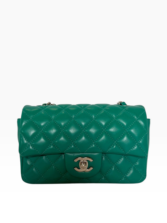 Chanel Green Lambskin Mini Classic Flap SHW