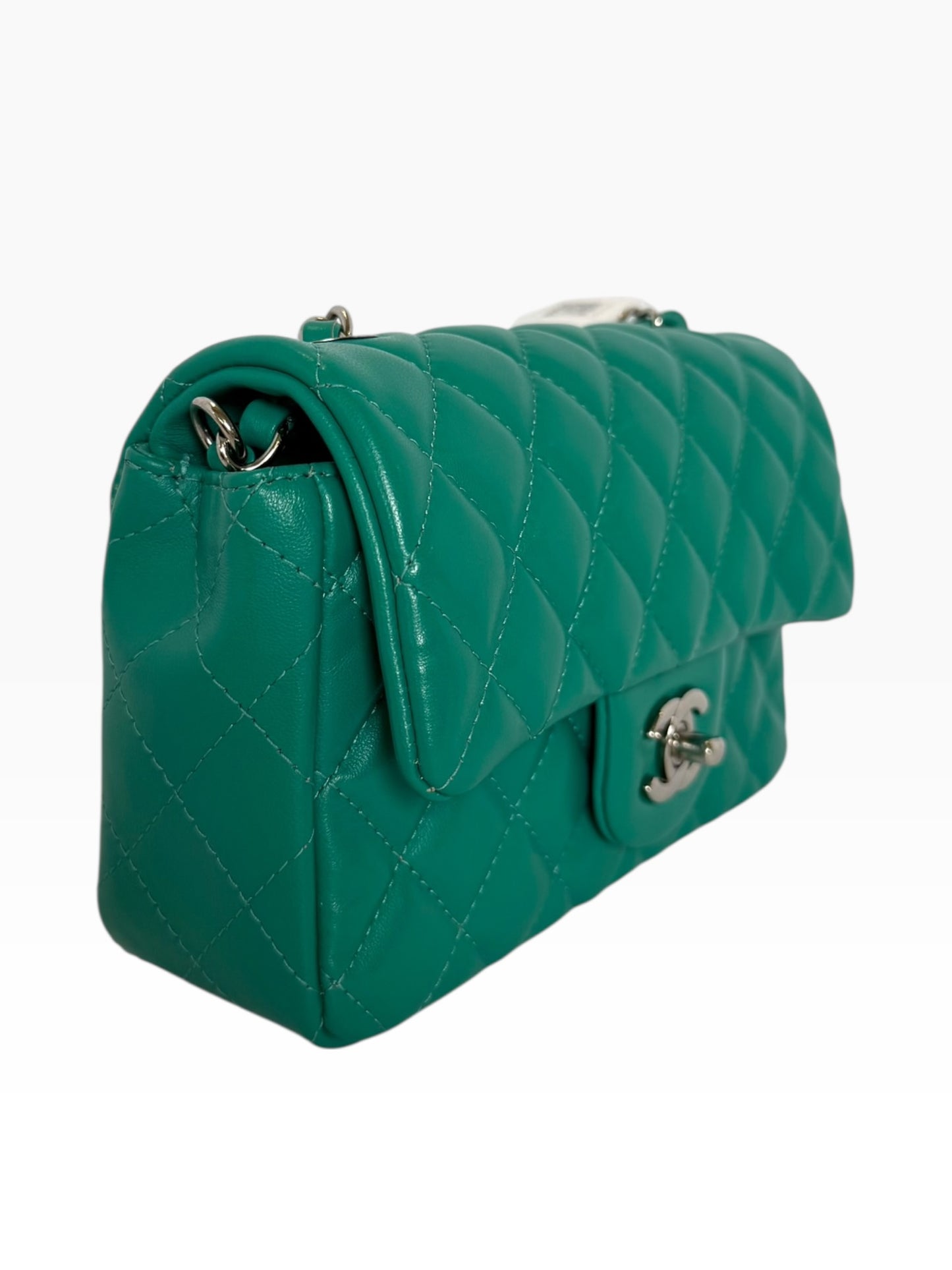 Chanel Green Lambskin Mini Classic Flap SHW