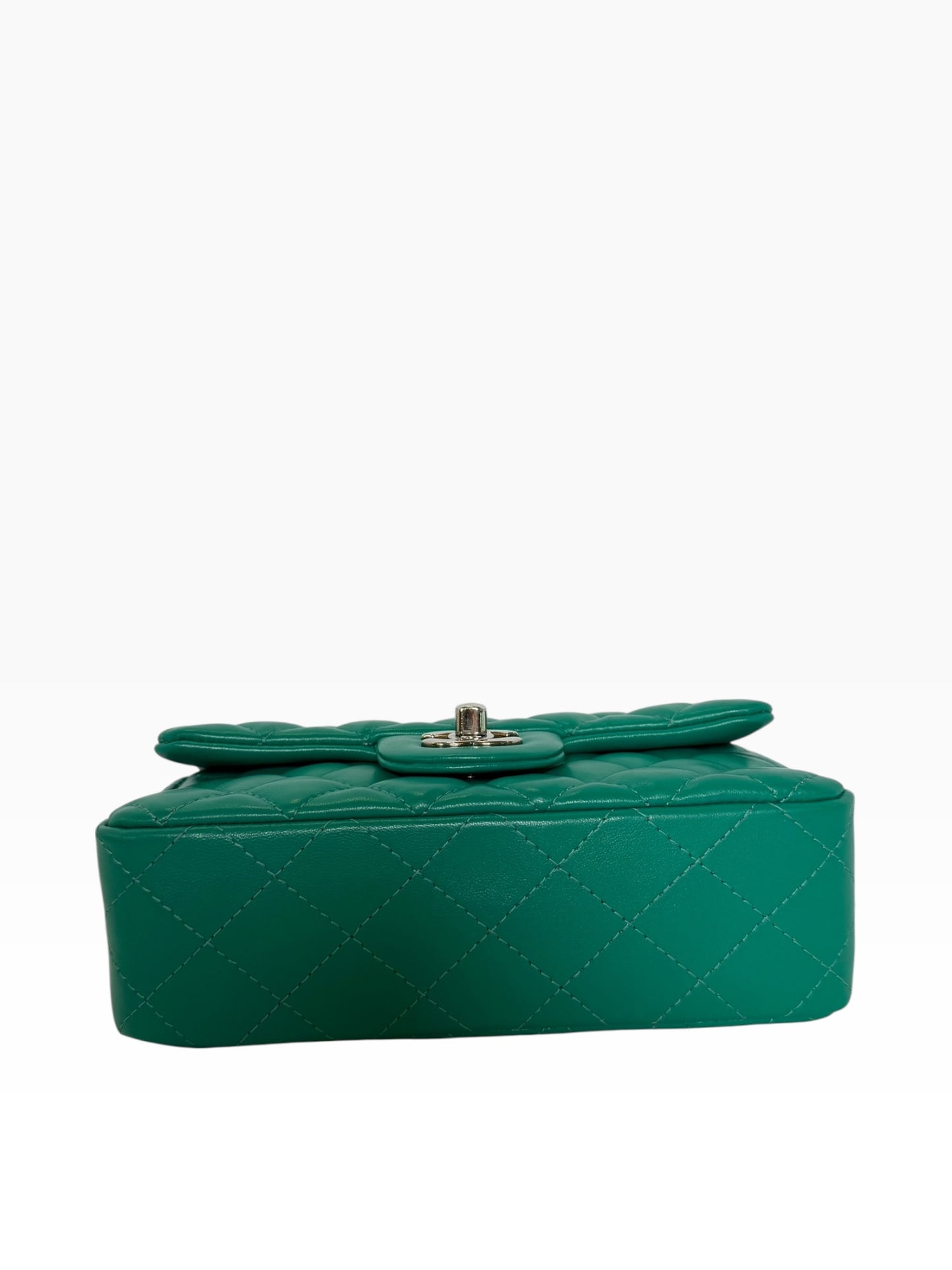 Chanel Green Lambskin Mini Classic Flap SHW