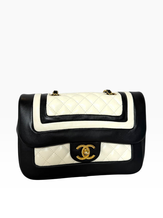 Chanel Black/White Small Classic Flap GHW