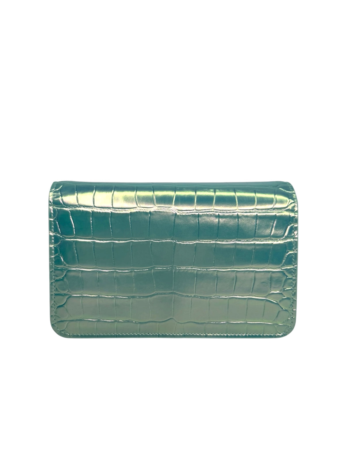 Chanel Turquoise Crocodile Embossed Iridescent Wallet On Chain T9304