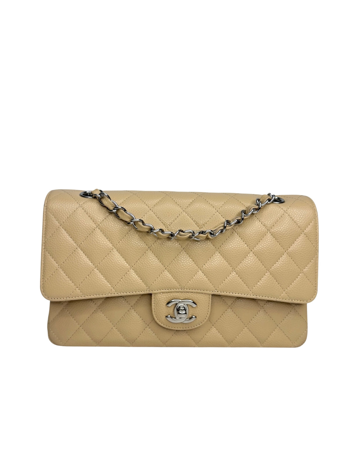 Chanel Beige Caviar Medium Double Flap SHW T9310