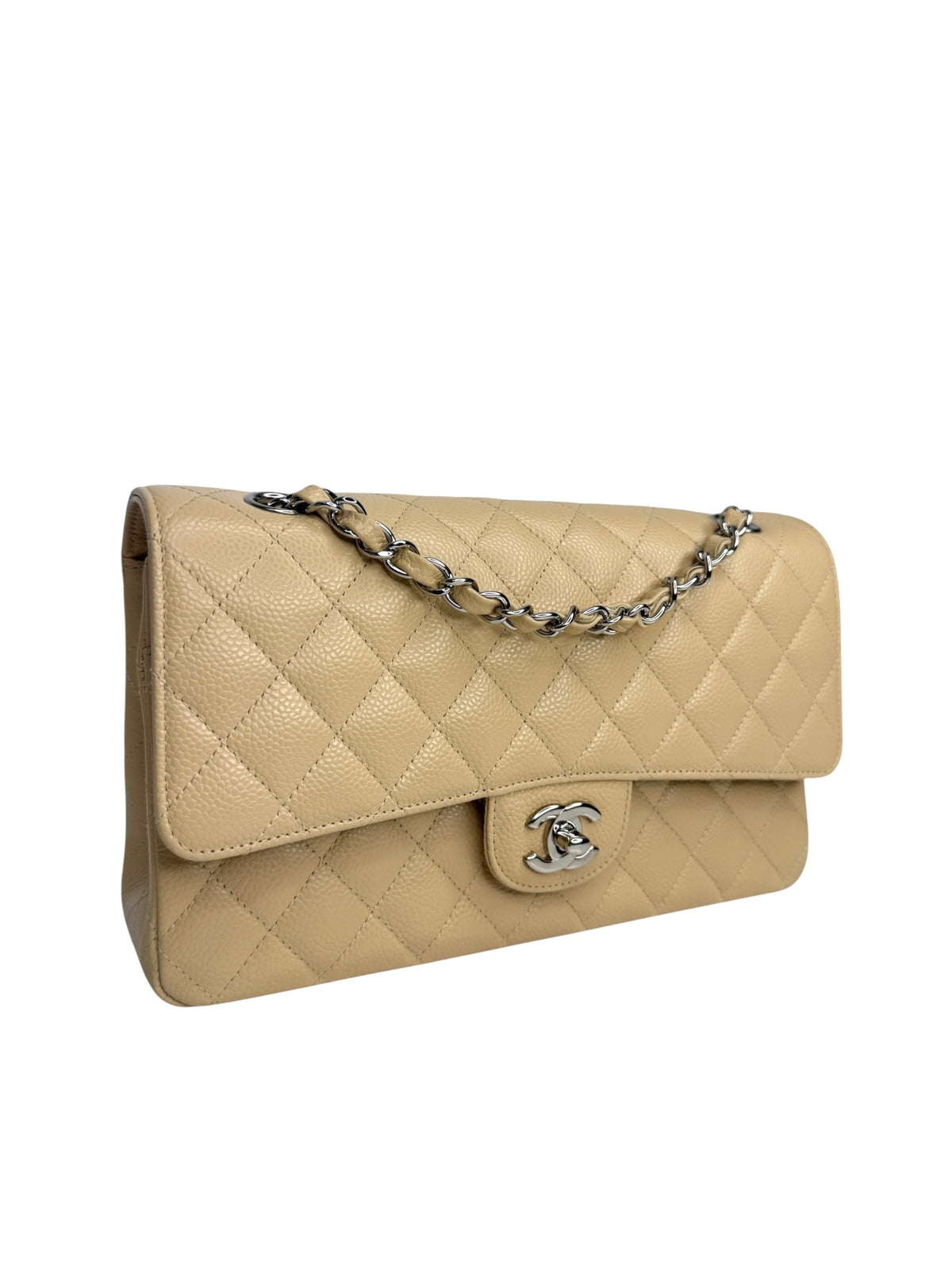 Chanel Beige Caviar Medium Double Flap SHW T9310