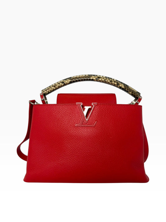 Louis Vuitton Red Cappucine Python Handle