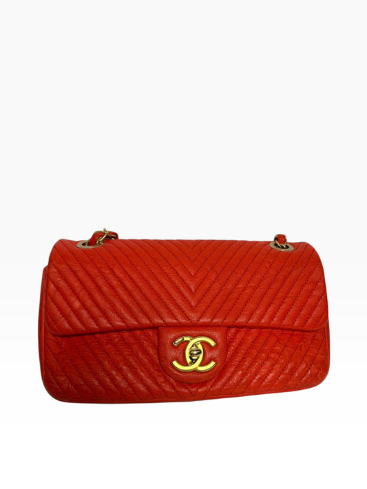Chanel Red Chevron Mini GHW