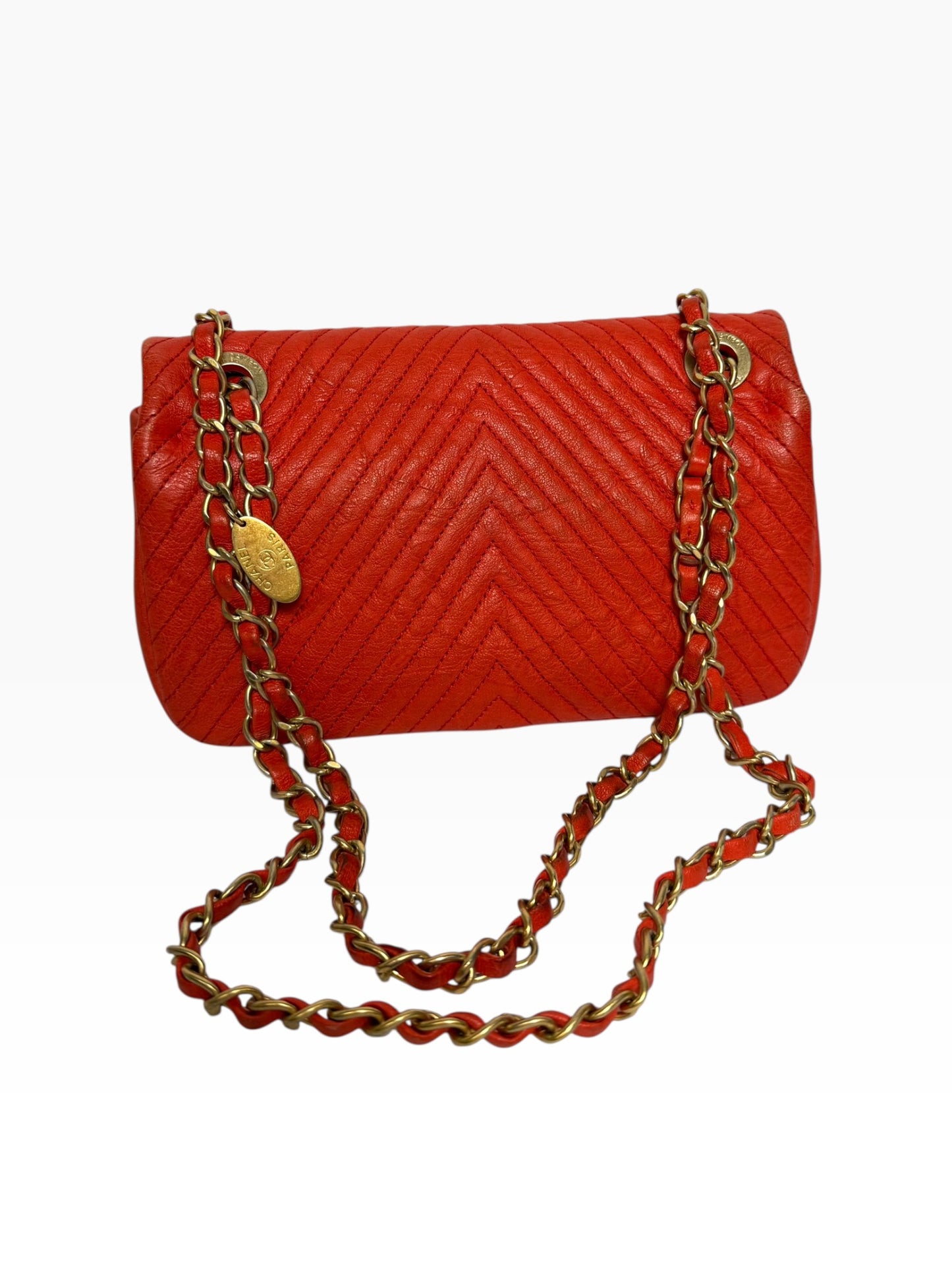 Chanel Red Chevron Mini GHW