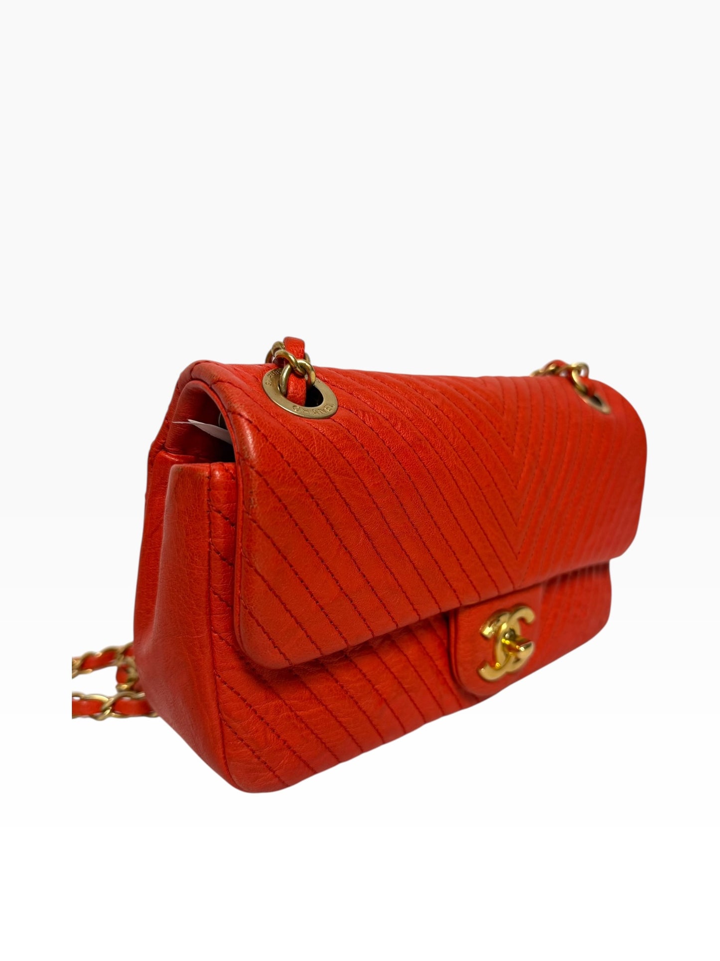 Chanel Red Chevron Mini GHW