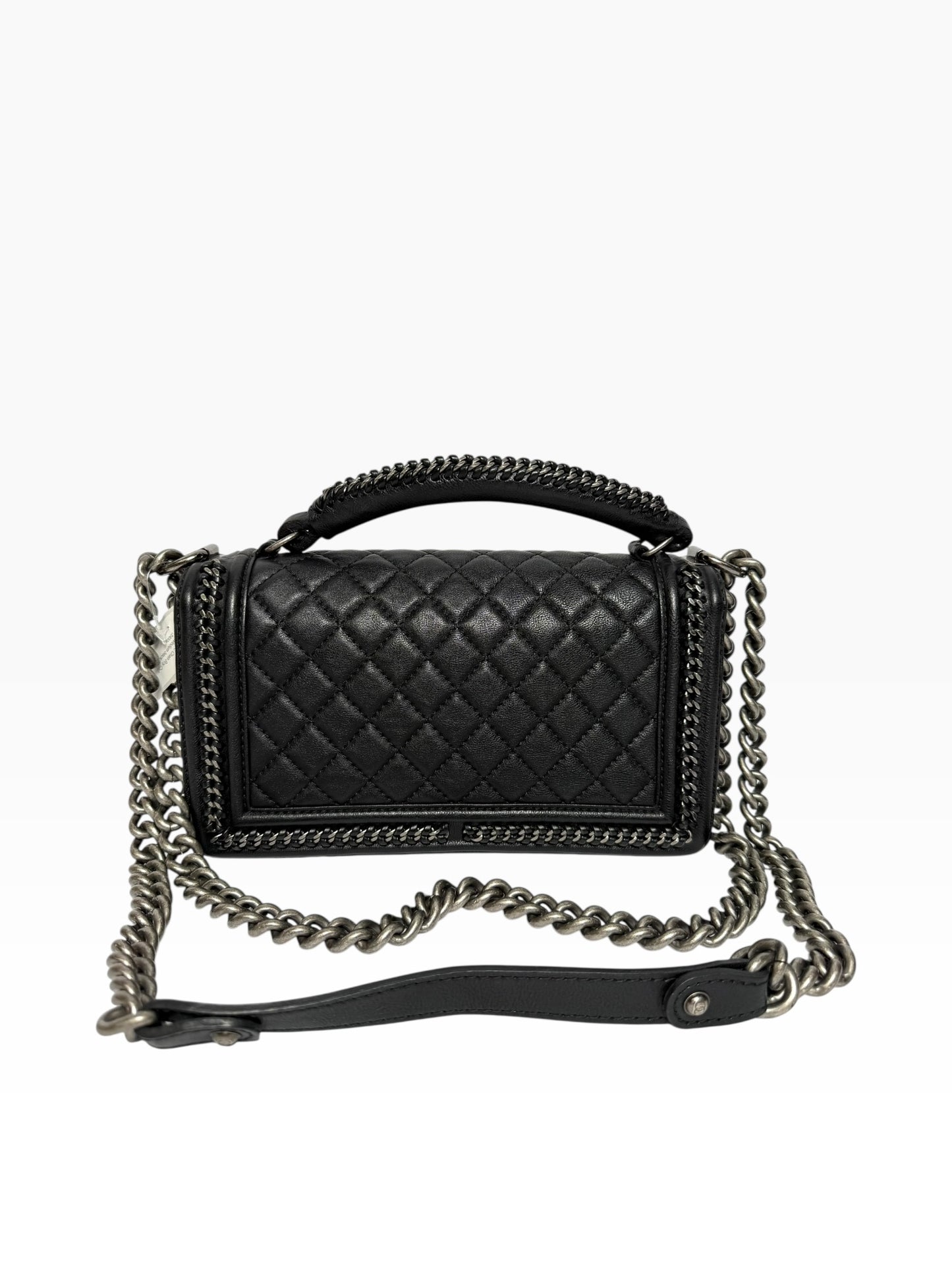 Chanel Top Handle Chain Around Black Calfskin Boy Bag Old Medium RHW