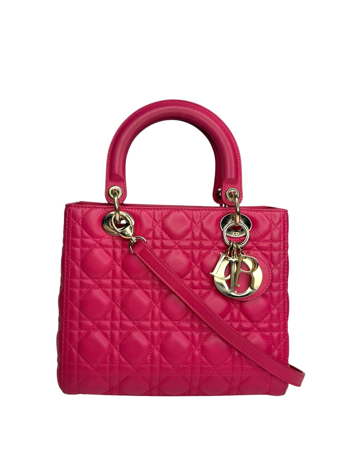 Christian Dior Pink Lambskin Medium Lady Dior GHW T9281