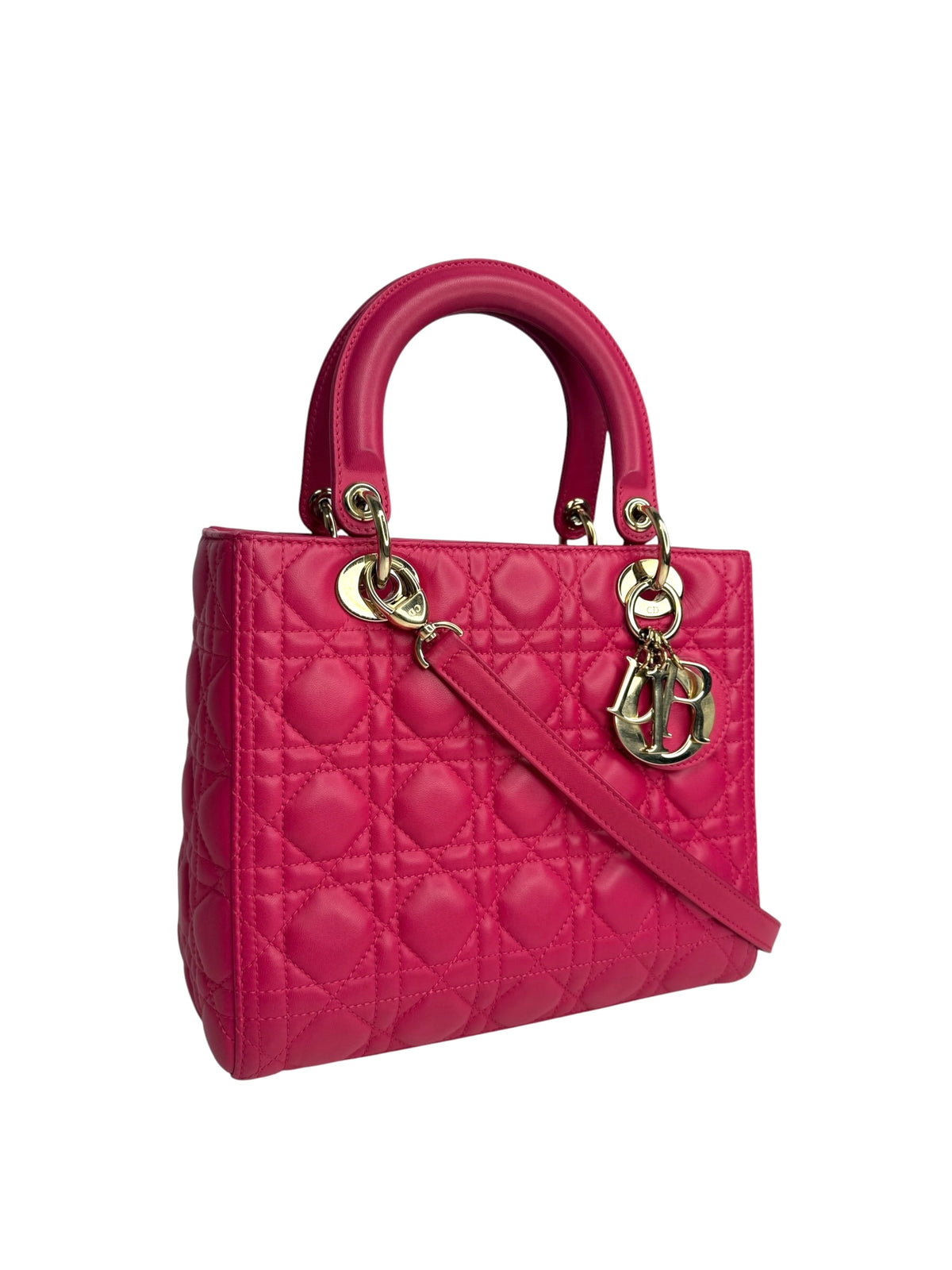 Christian Dior Pink Lambskin Medium Lady Dior GHW T9281