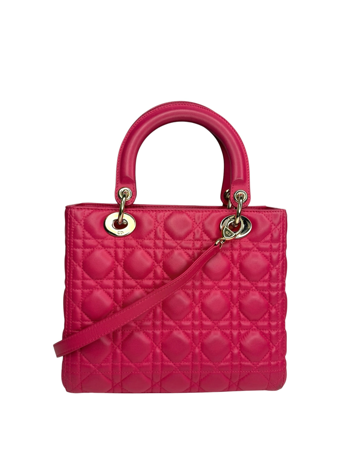 Christian Dior Pink Lambskin Medium Lady Dior GHW T9281