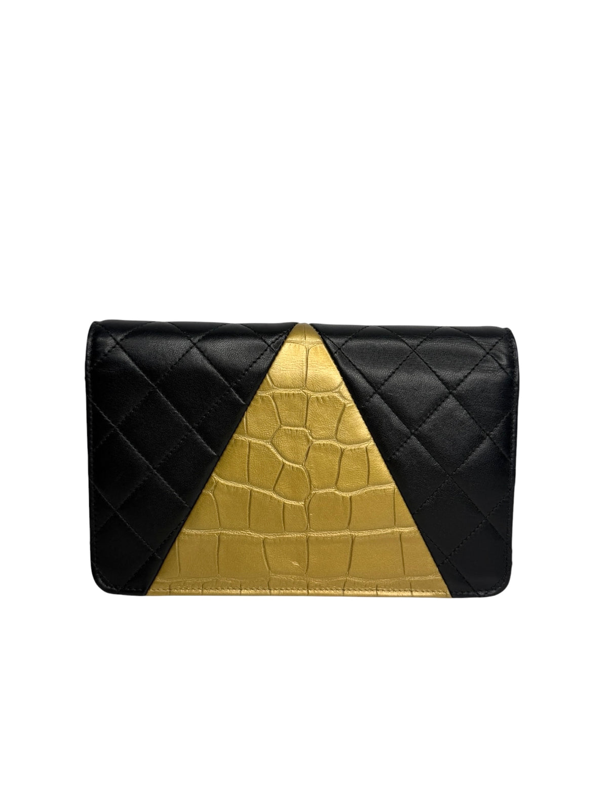 Chanel Crocodile Embossed Reissue Wallet On Chain Gold and Black T9312