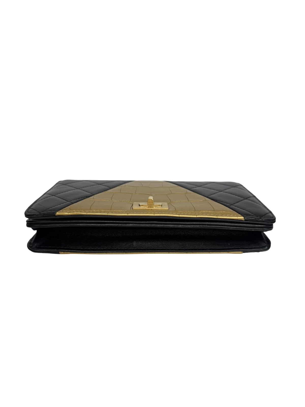 Chanel Crocodile Embossed Reissue Wallet On Chain Gold and Black T9312