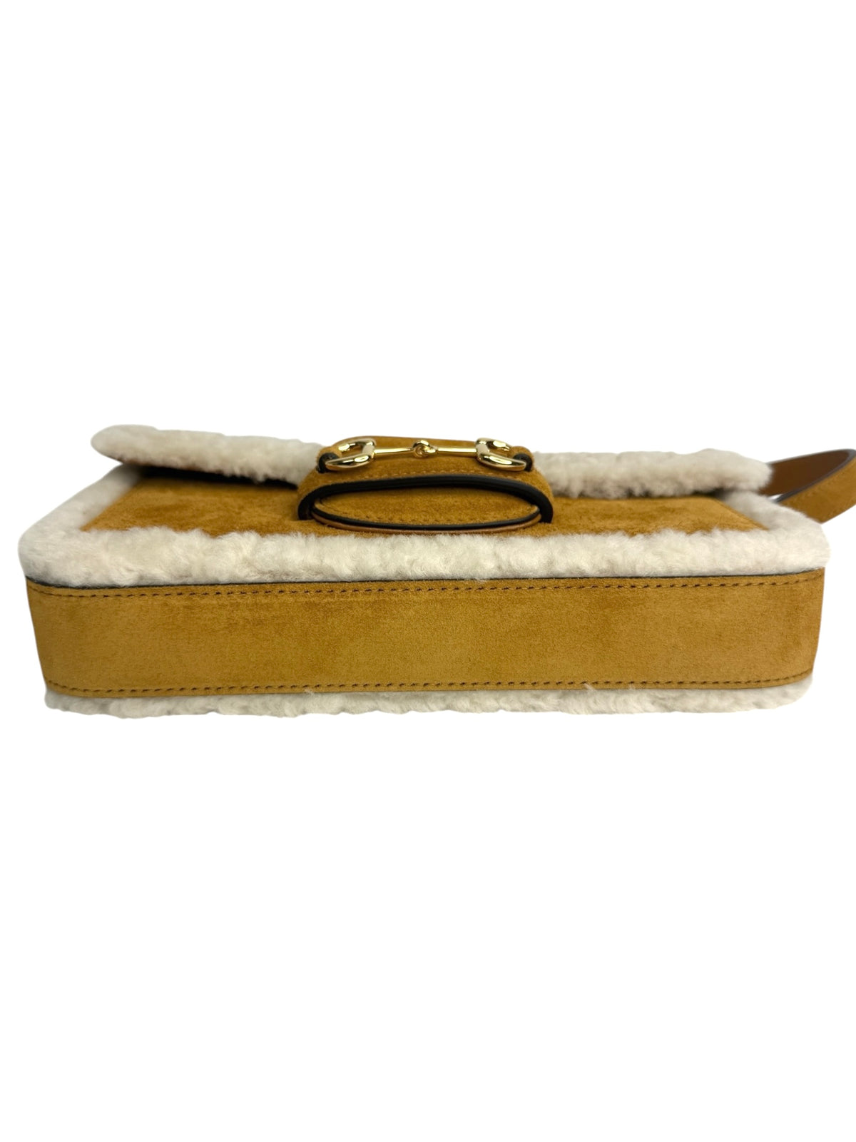 Gucci Mini Horsebit 1955 Brown Shearling Shoulder Bag T9283