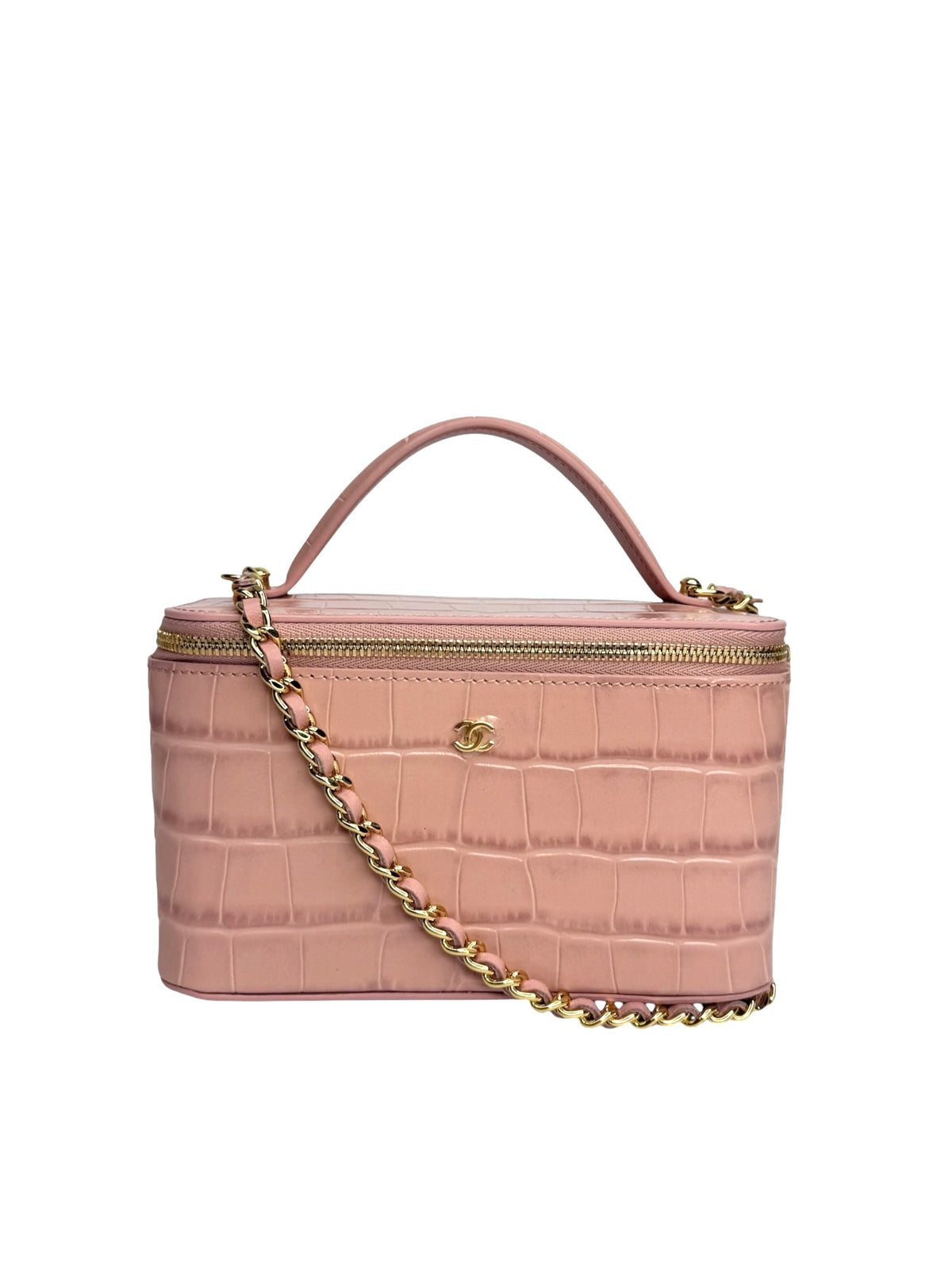 Chanel Pink Crocodile Embossed Top Handle Vanity T9301