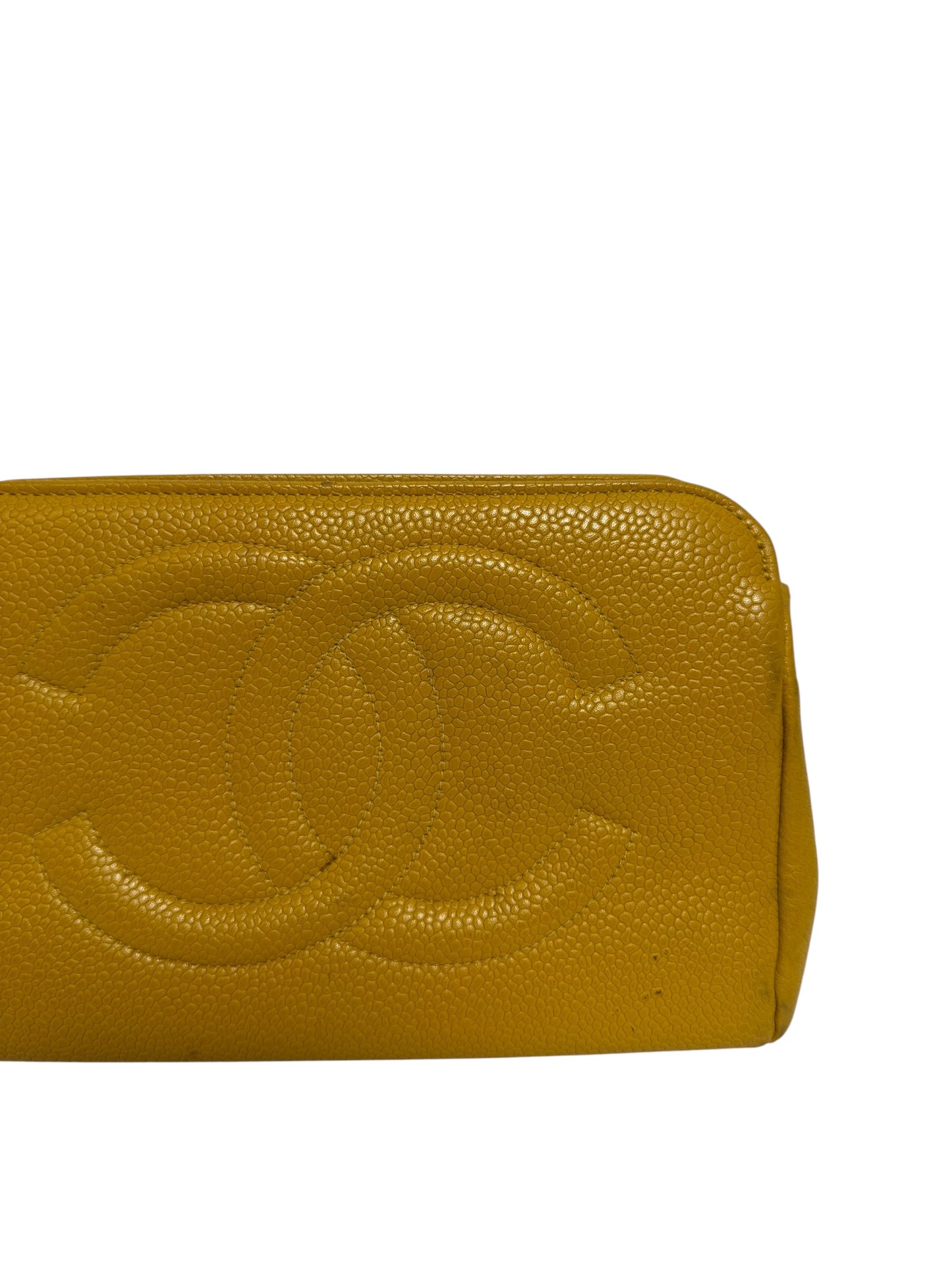 Chanel zip pouch caviar yellow