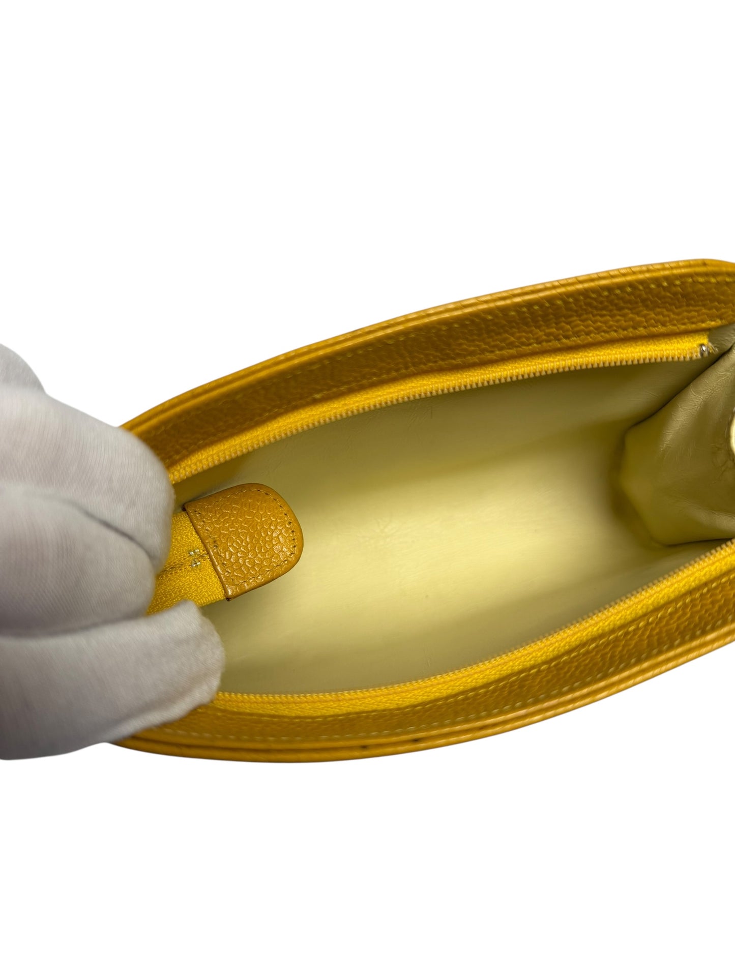 Chanel zip pouch caviar yellow