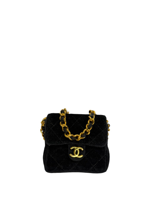 Chanel satin black pouch ghw