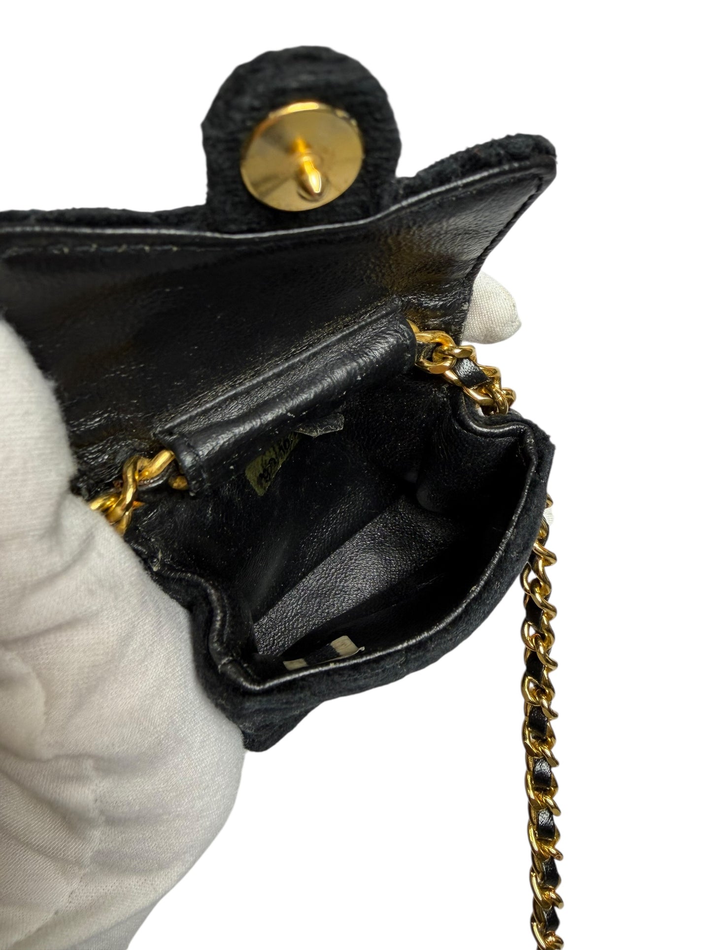 Chanel satin black pouch ghw
