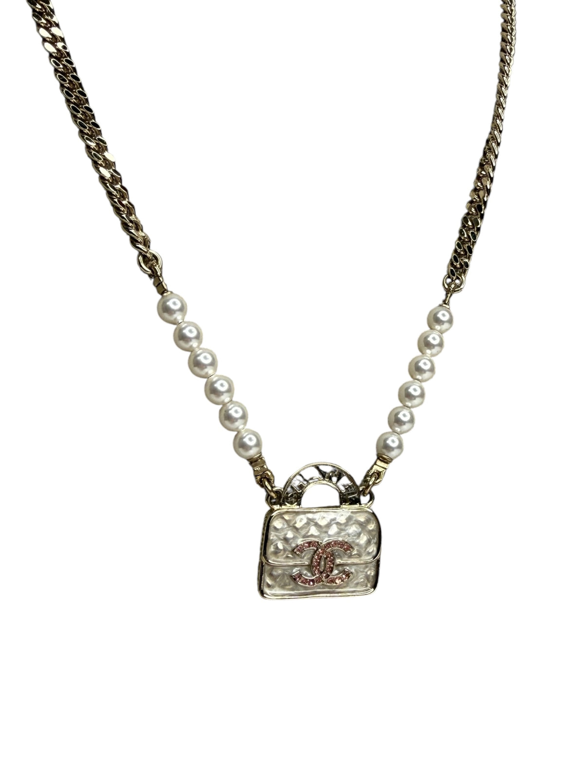 Chanel Faux Pearl Flap Bag Pendant T7522