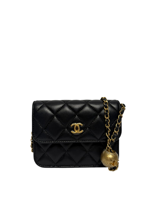 Chanel micro pearl crush flap black lamb ghw
