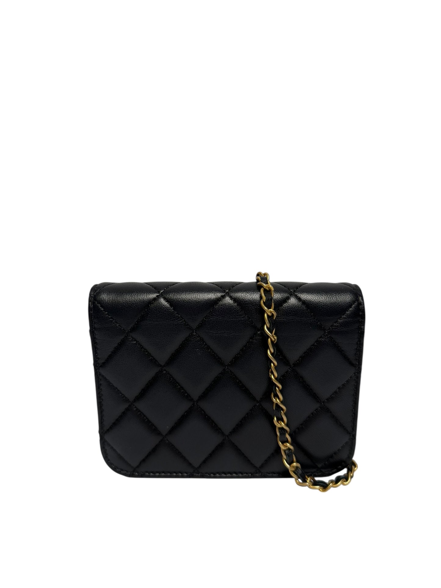 Chanel micro pearl crush flap black lamb ghw