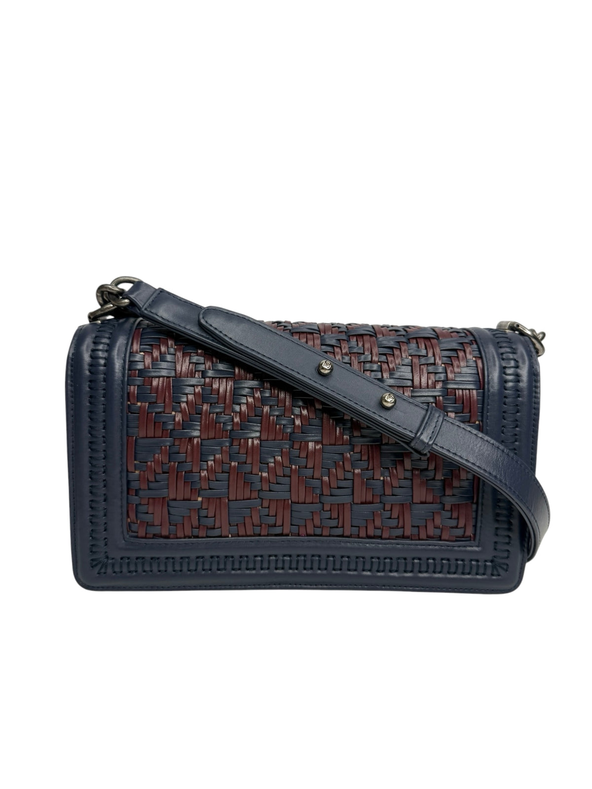 Chanel Navy and Maroon Woven Boy Bag T9289