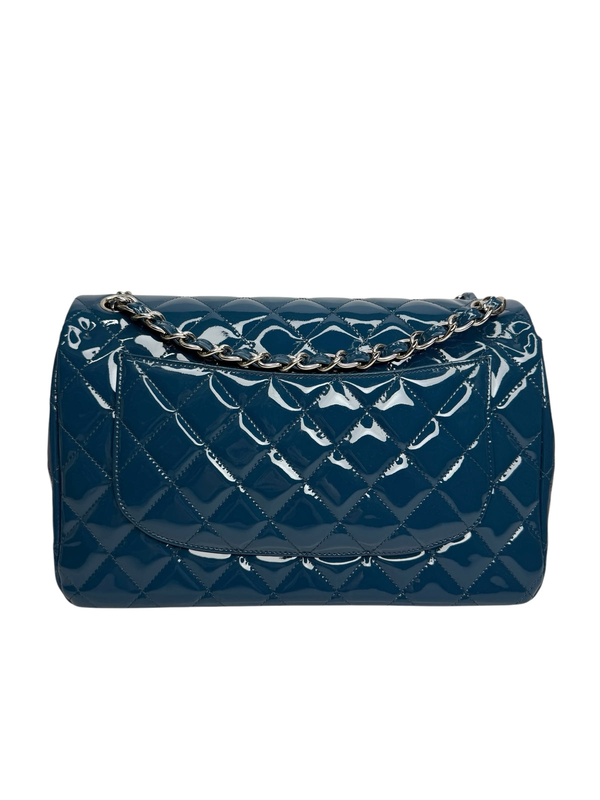 Chanel Patent Blue Jumbo Double Flap SHW T9291