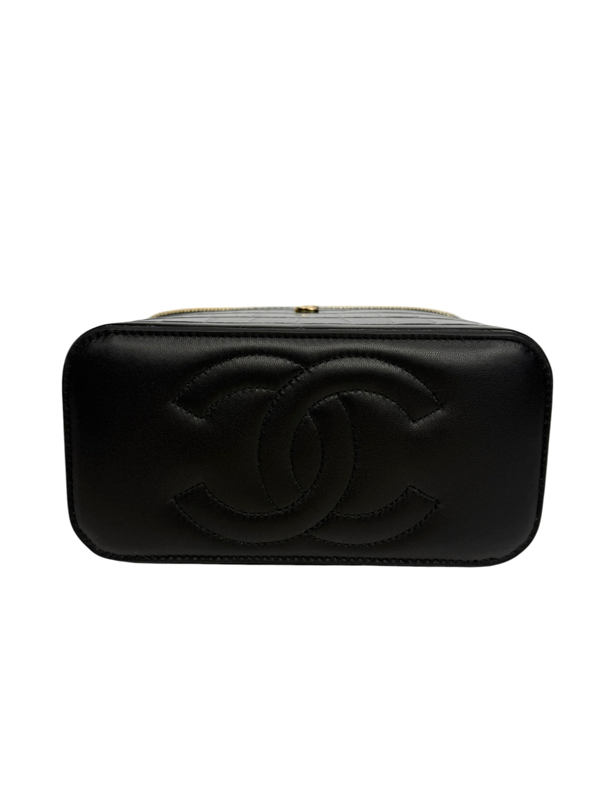Chanel Black Crocodile Embossed Top Handle Vanity T9344
