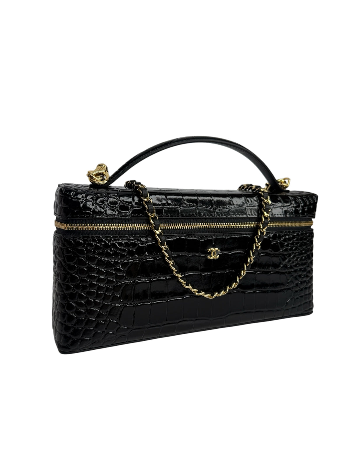 Chanel Black Crocodile Embossed Long Slim Vanity T9345