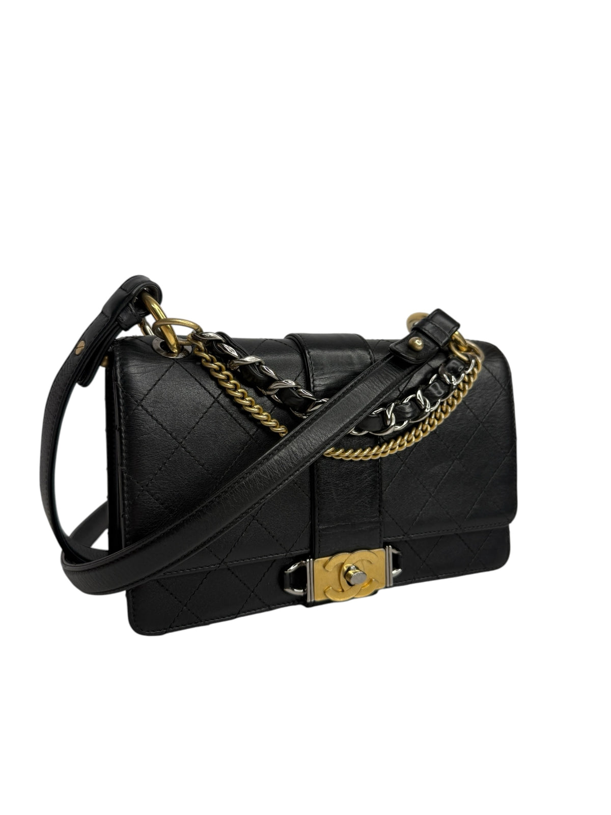 Chanel Black Calfskin Multi-Chain Flap Bag T9285