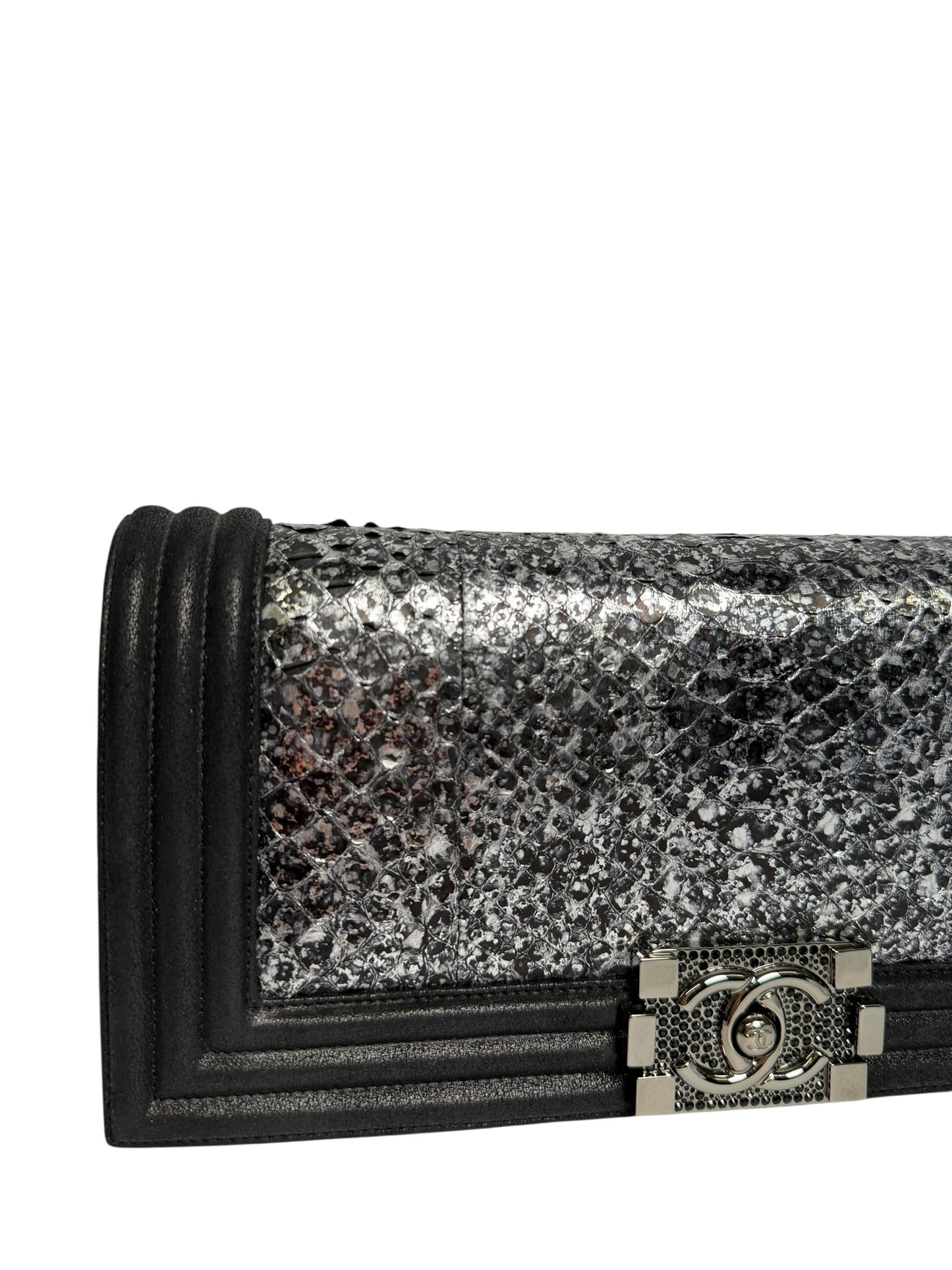 Chanel boy python strass clutch