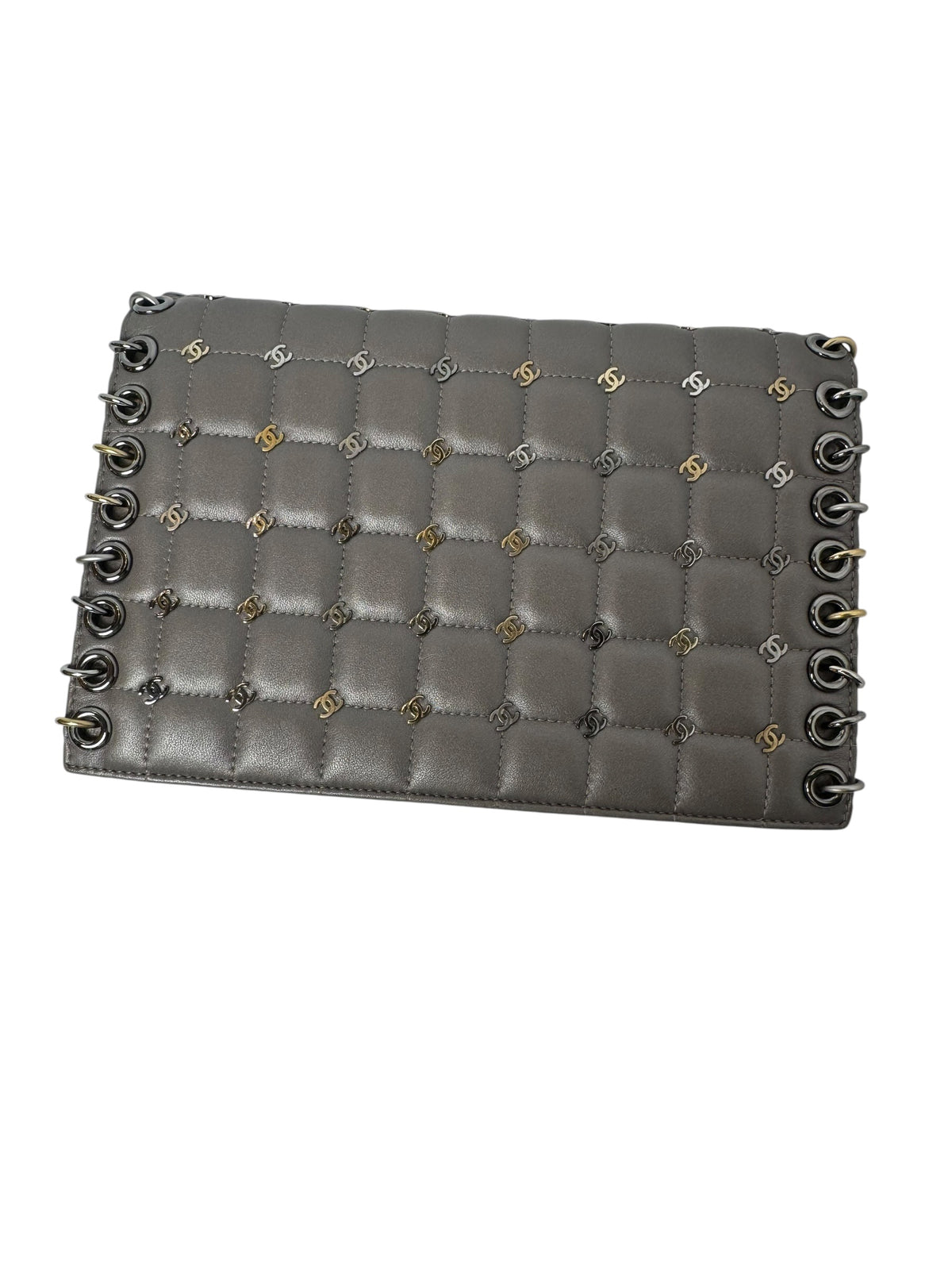 Chanel Grey Chain Studded Logo Crossbody T8467