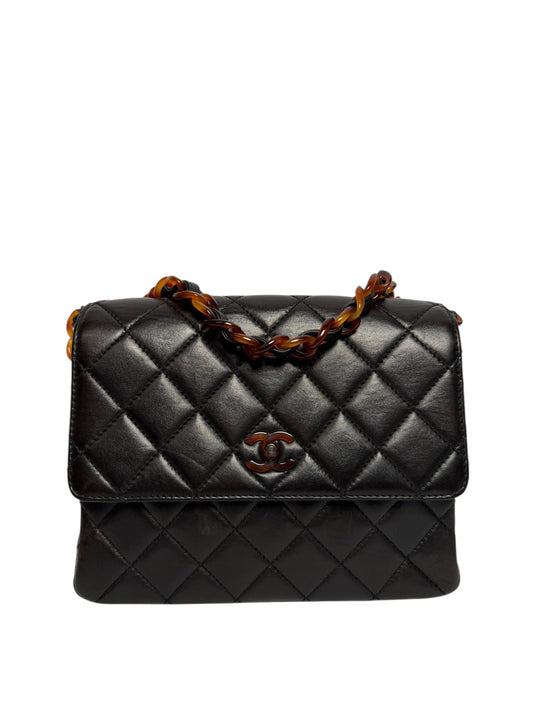Chanel ram tortoiseshell chain black handbag