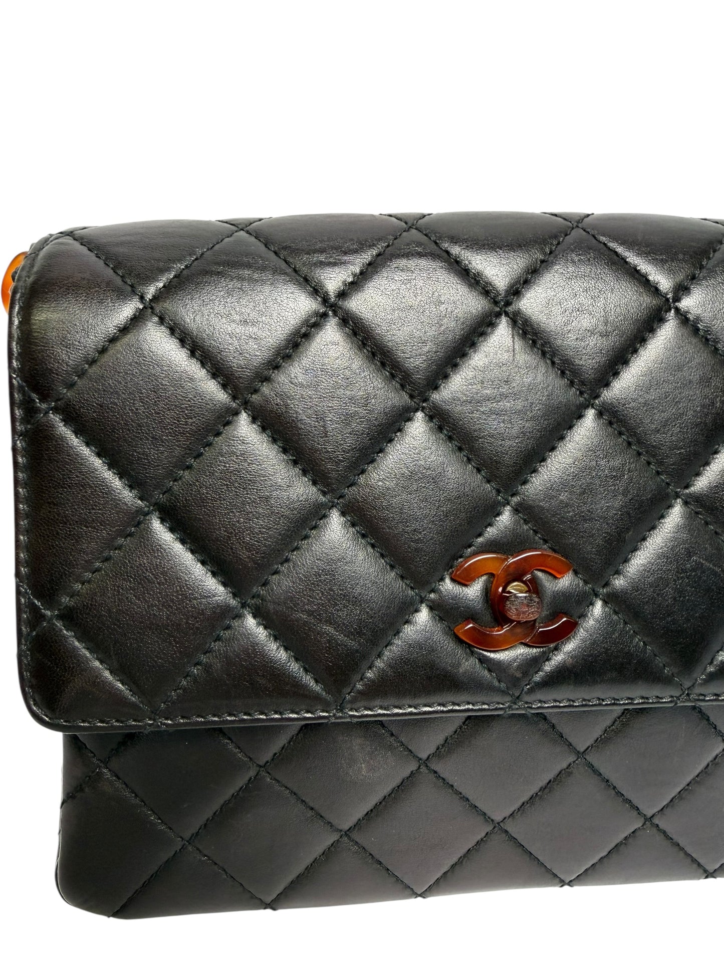 Chanel ram tortoiseshell chain black handbag