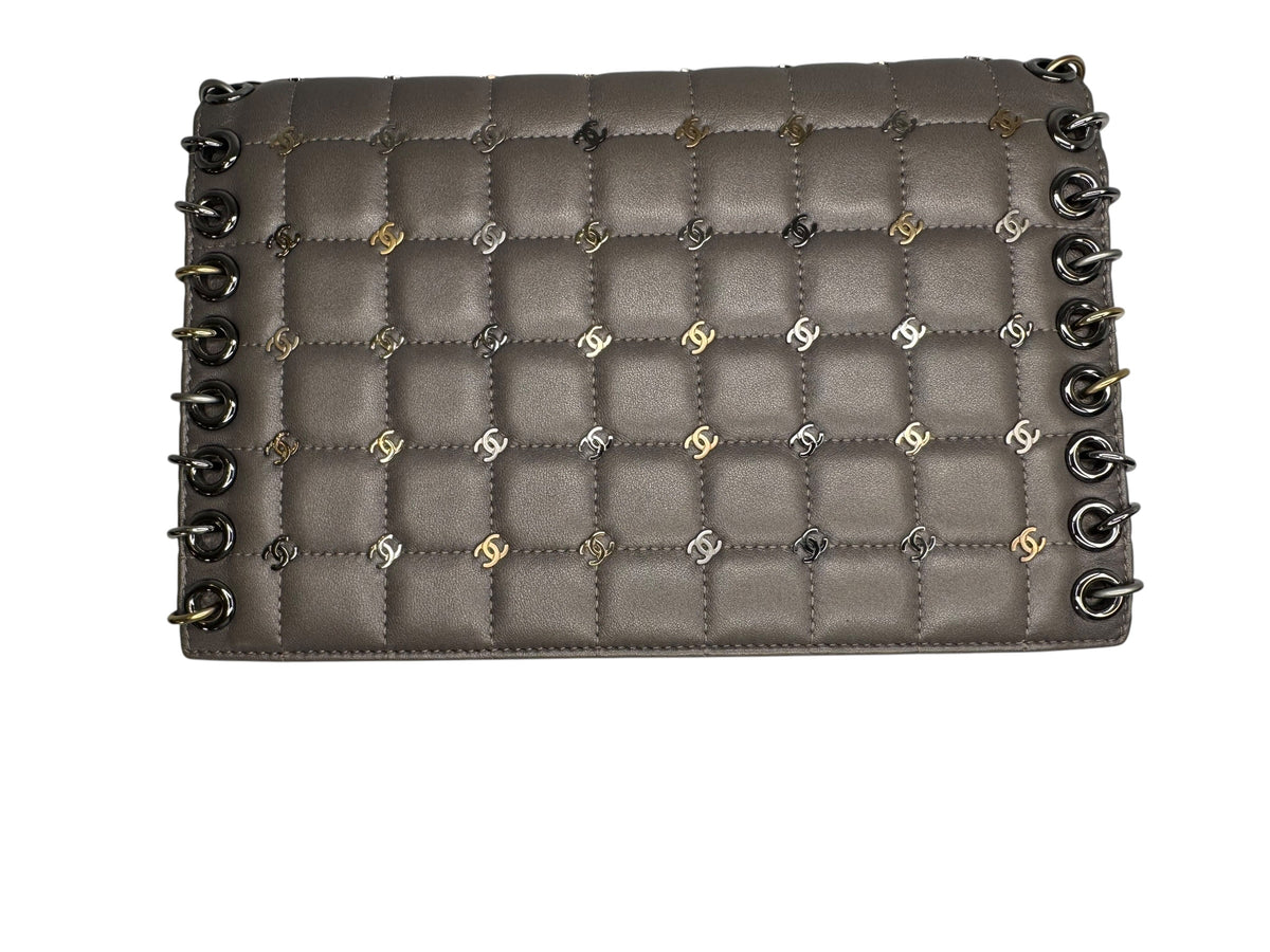 Chanel Grey Chain Studded Logo Crossbody T8467