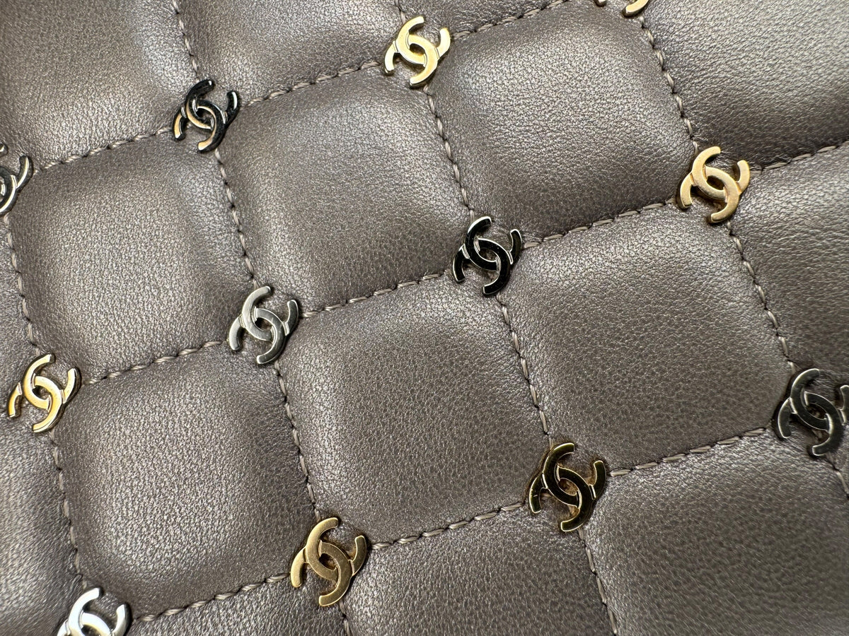 Chanel Grey Chain Studded Logo Crossbody T8467
