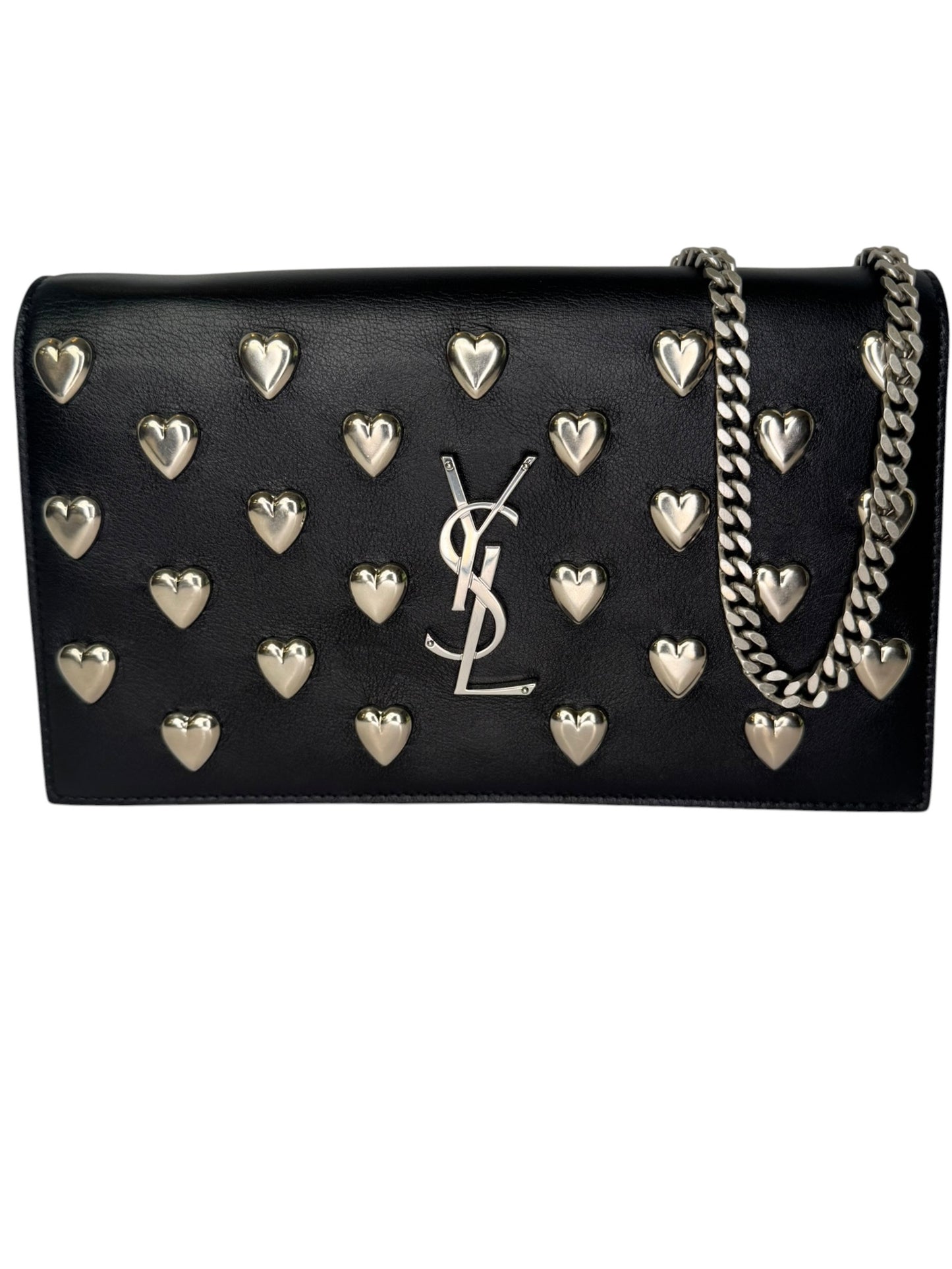 Saint Laurent Black Calfskin Heart Studded Crossbody T8388