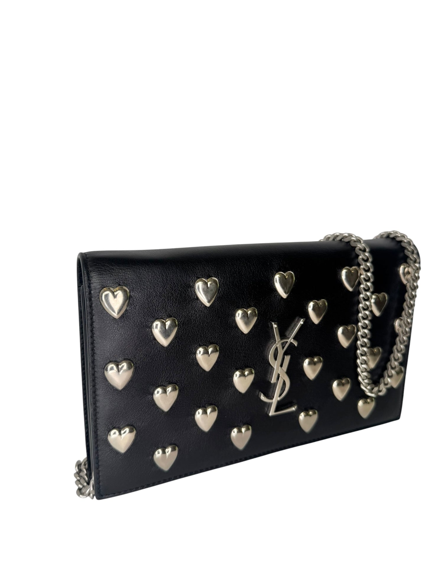 Saint Laurent Black Calfskin Heart Studded Crossbody T8388